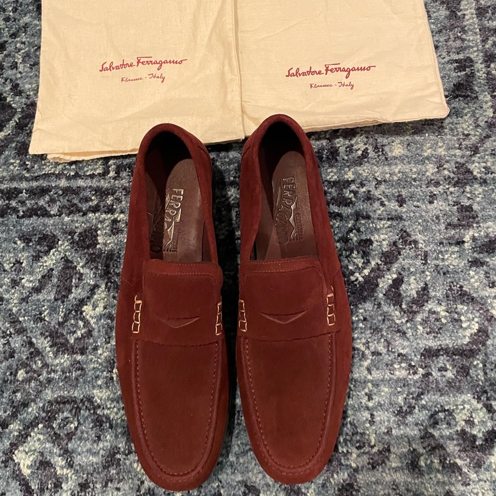 Salvatore Ferragamo Men’s Maroon Suede Loafers